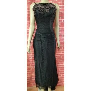 ROSE TAFT  black Lace sleeveless beaded With train Women's gown Sz 2?#CB3